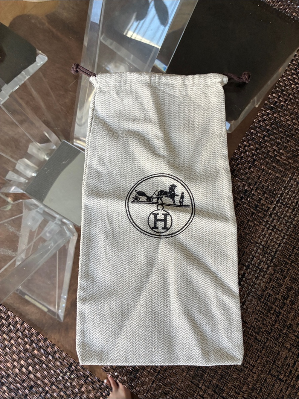 Hermes Beige Drawstring Dust Bag - Logo Printed